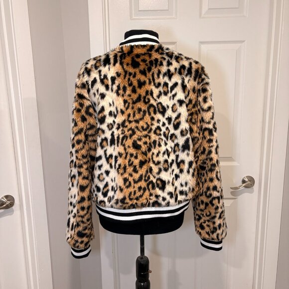 Jack by BB Dakota Leopard Faux Fur Bomber Jacket, Sz L - Picture 3 of 7